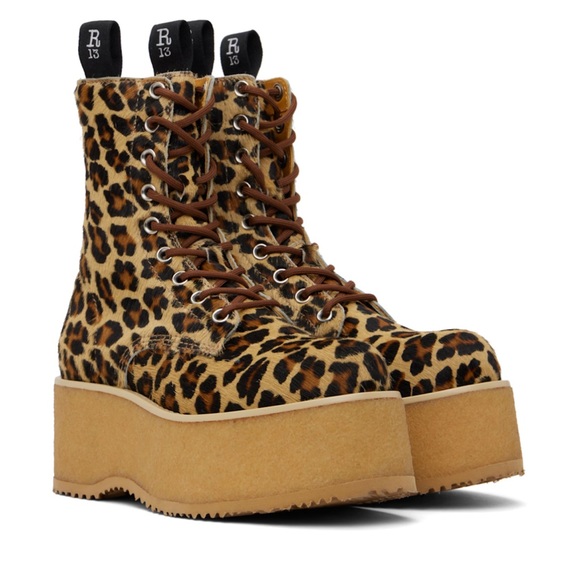 NWT R13 Beige & Brown Animal Print Double Stack Boots- Euro 40 - Picture 1 of 4